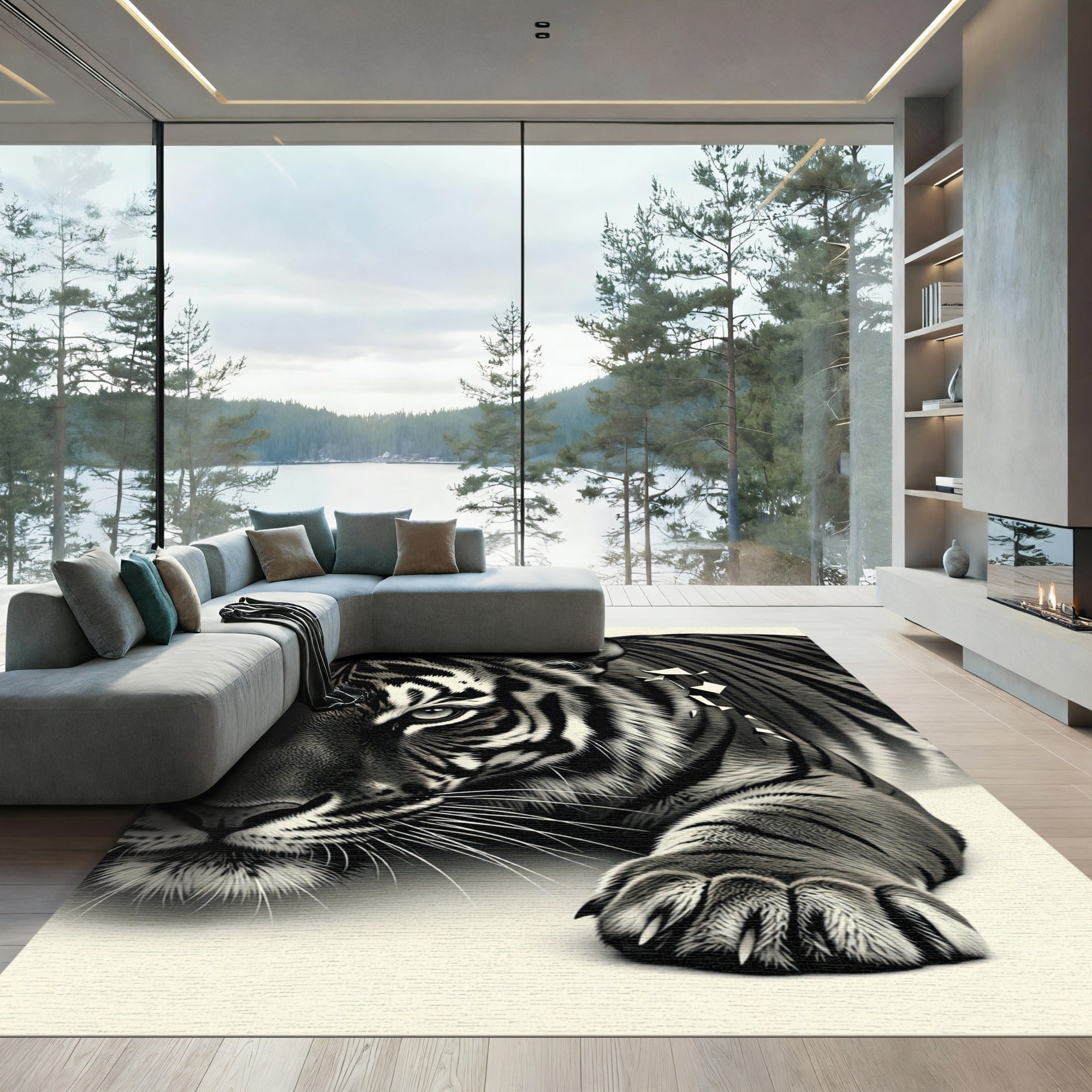 Monochromatic Tiger Face Close Up Rug