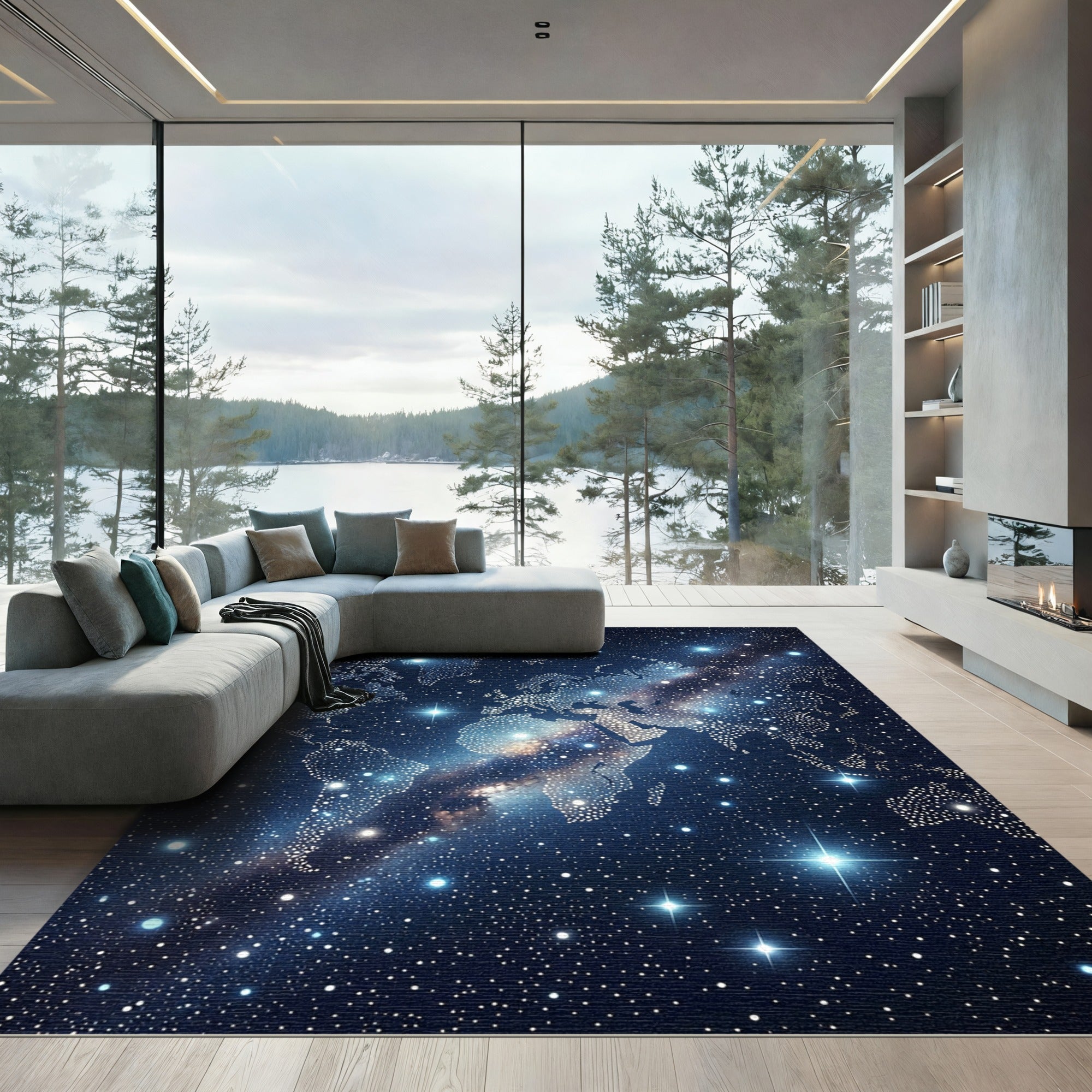 Cosmic World Map Galaxy Stars Rug