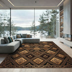 Ornate Vintage Gold Leaf Diamond Rug