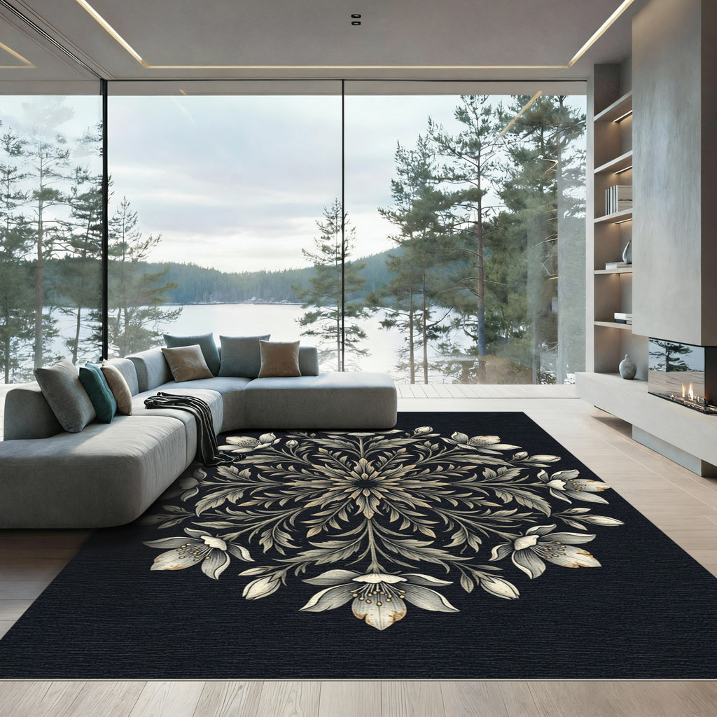 Elegant Ivory Floral Mandala Rug