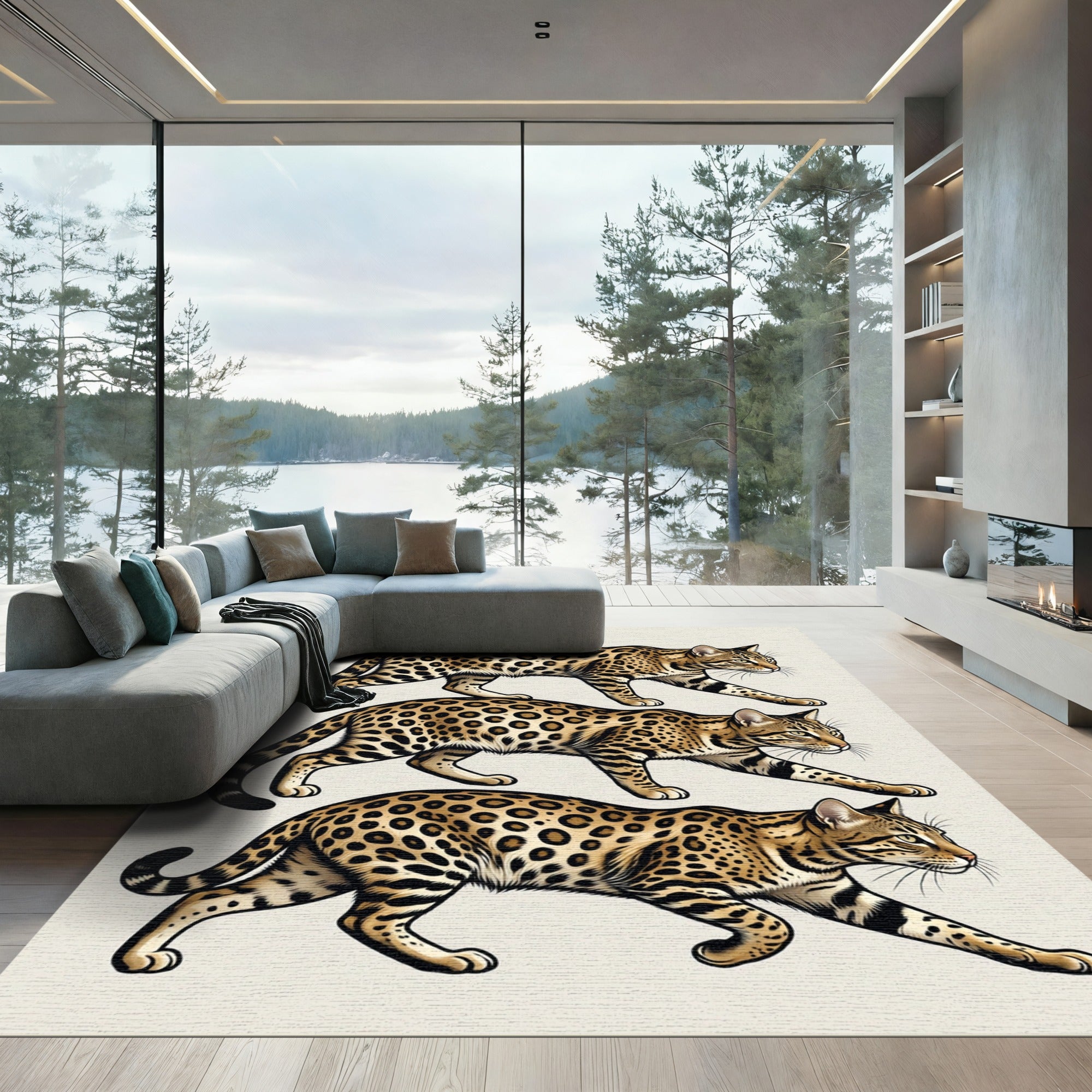 Stacked Leopard Portrait Art Composition Rug