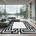 Modern Black Maze Geometric Frame Rug