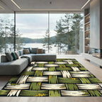 Earthy Moss Woven Textured Forest Grid Rug