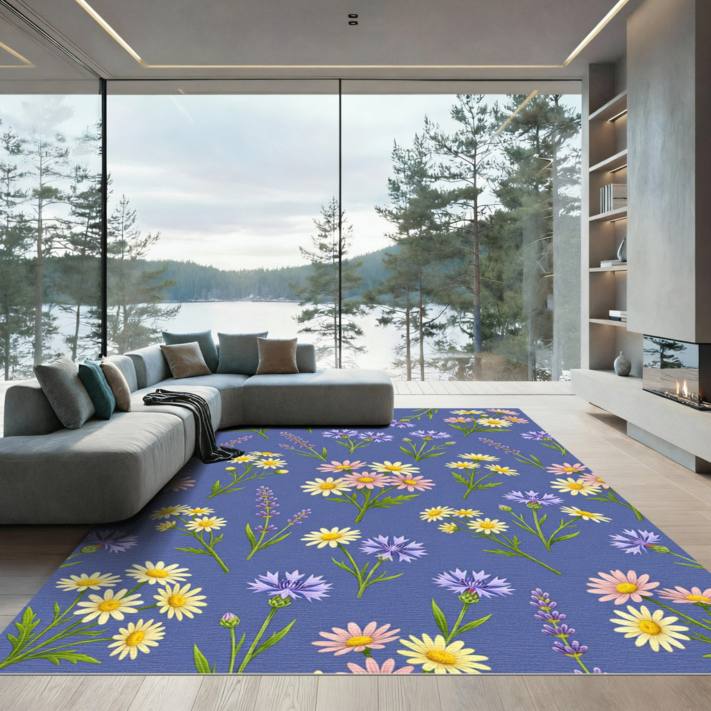 Lavender Cornflower Daisy Meadow Rug