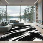 Bold Black and White Abstract Brushstroke Rug