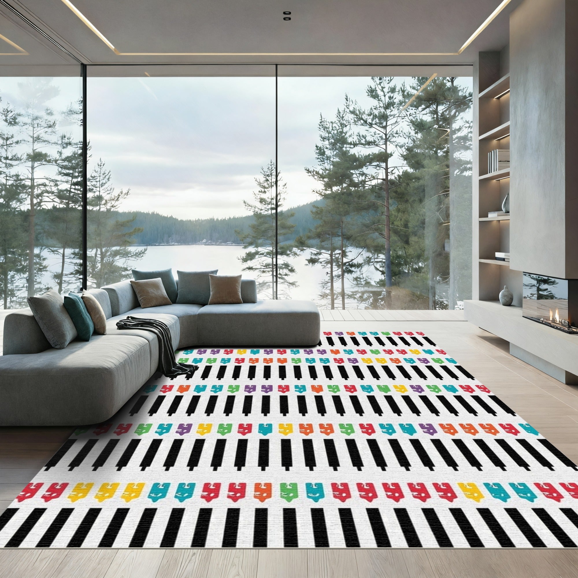 Colorful Piano Keys Repeating Pattern Rug