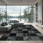 Monochrome Geometric Square Mosaic Abstract Rug