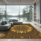 Golden Sunburst Mandala Geometric Art Rug