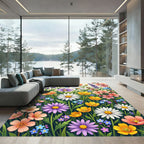 Vibrant Wildflower Meadow Floral Garden Rug