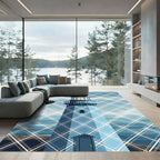 Blue Plaid Lighthouse Coastal Art Rug