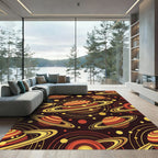Retro Saturn Ringed Planets Abstract Rug