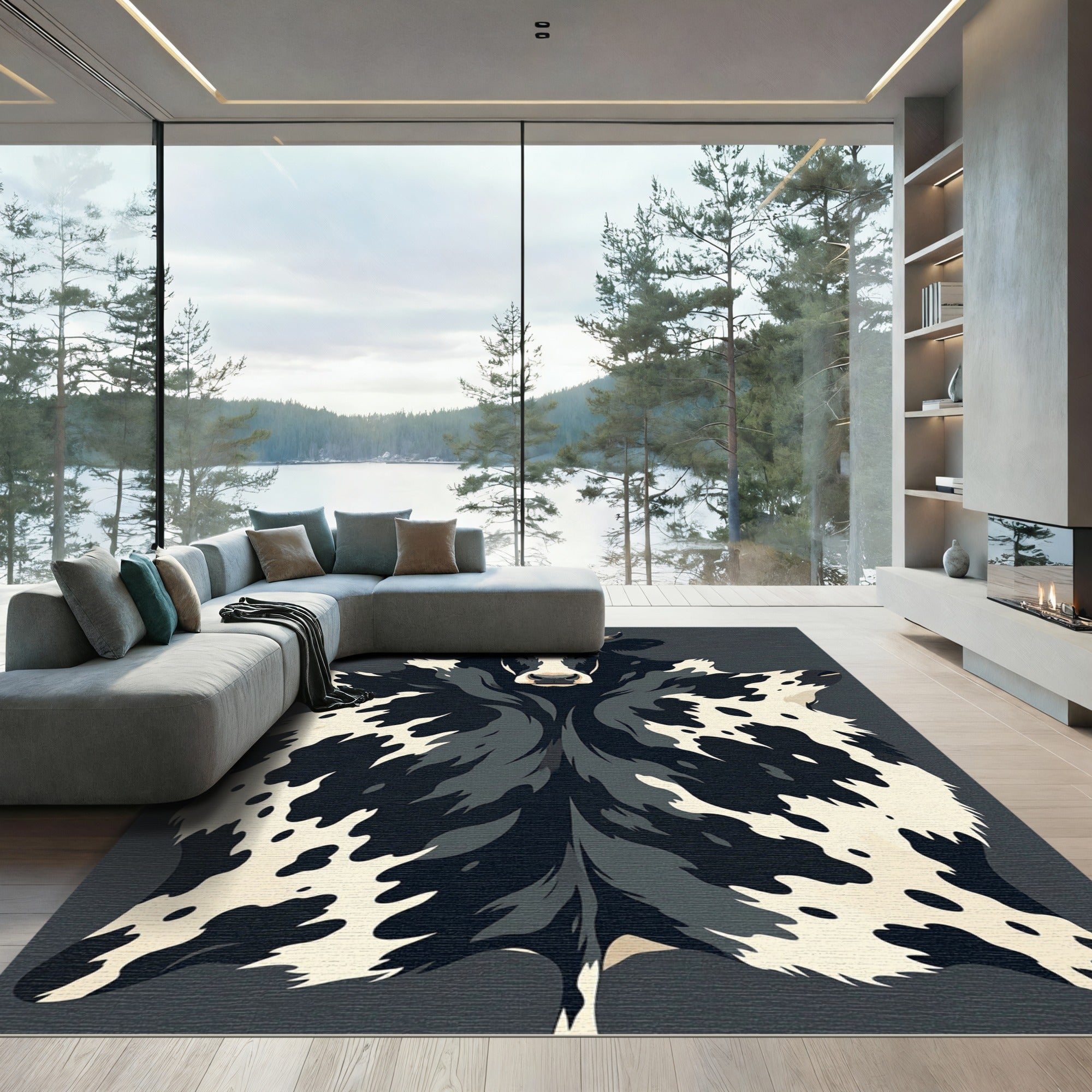 Modern Black and White Cowhide Rug