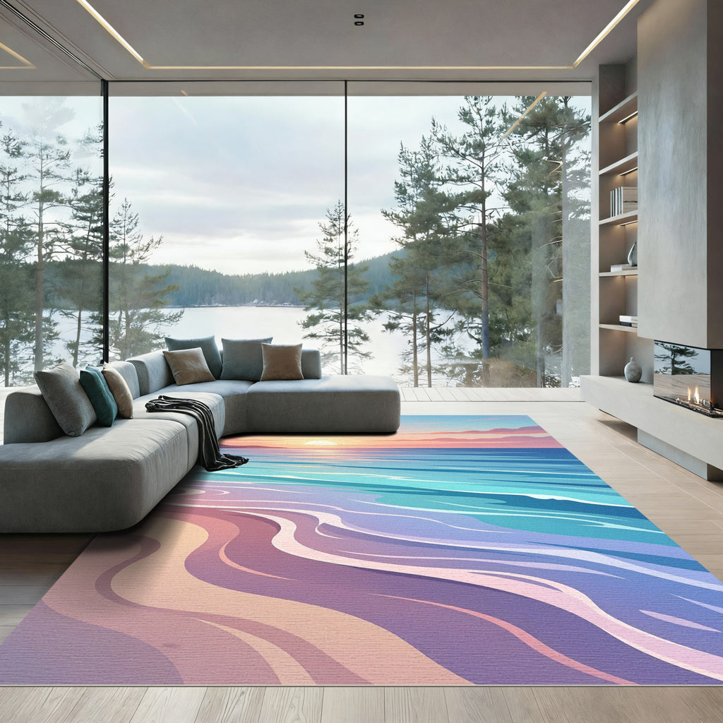 Serene Sunset Ocean Wave Gradient Rug
