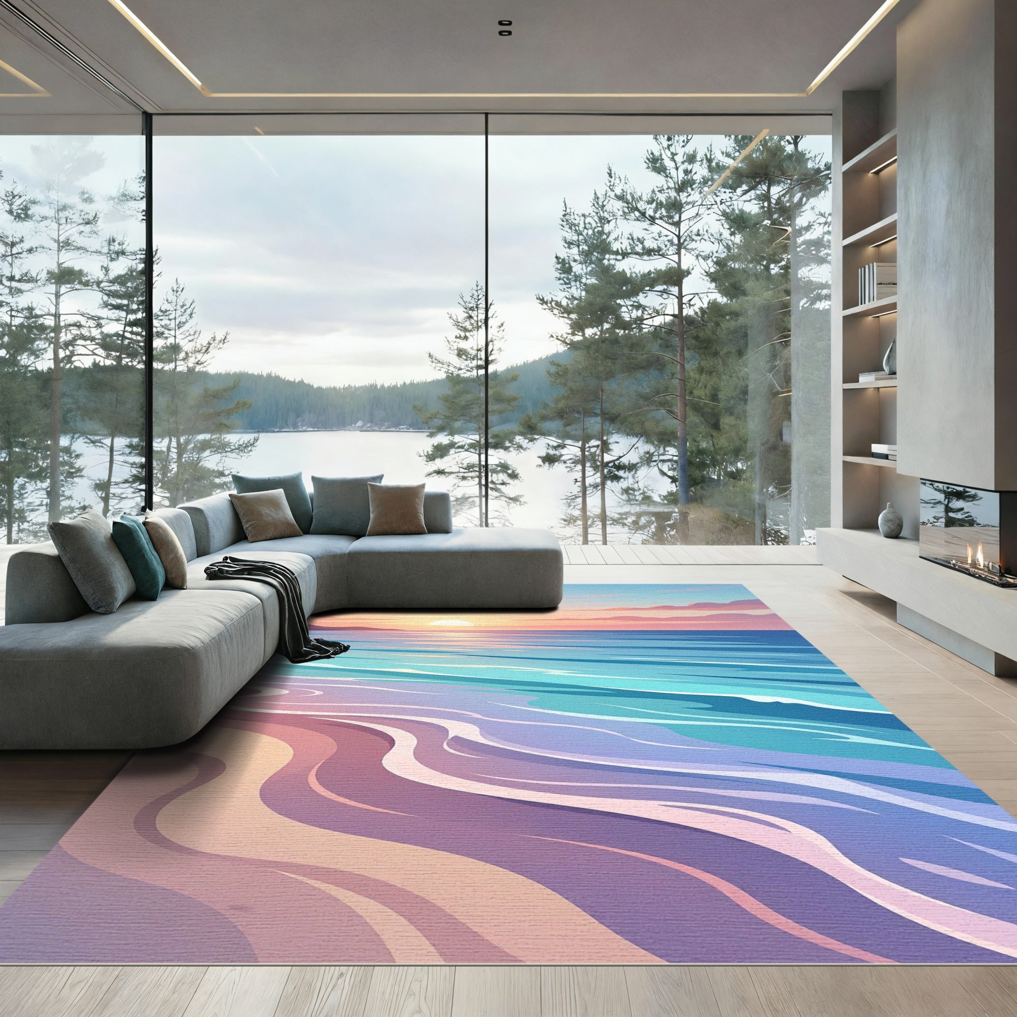 Serene Sunset Ocean Wave Gradient Rug