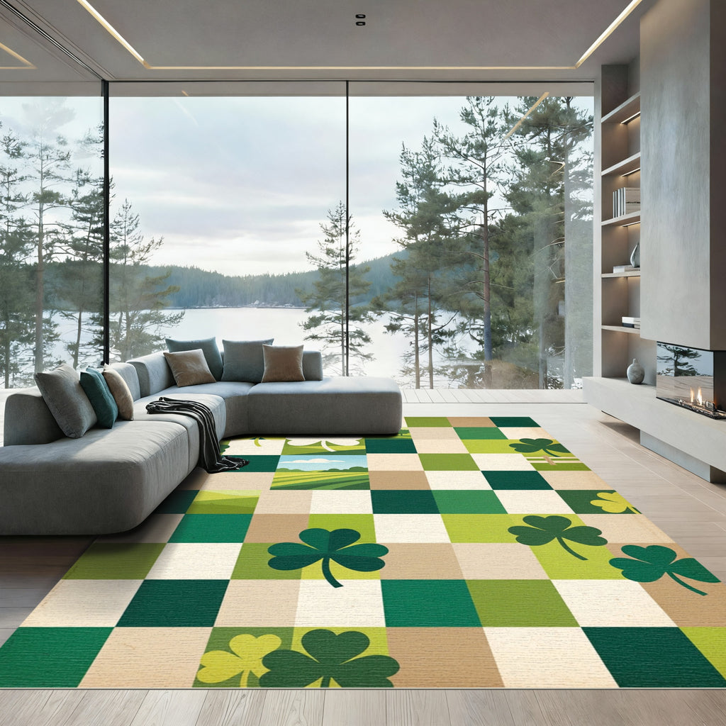 Green Clover Patchwork Landscape Rug