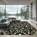 Elegant Black and Cream Filigree Scroll Rug