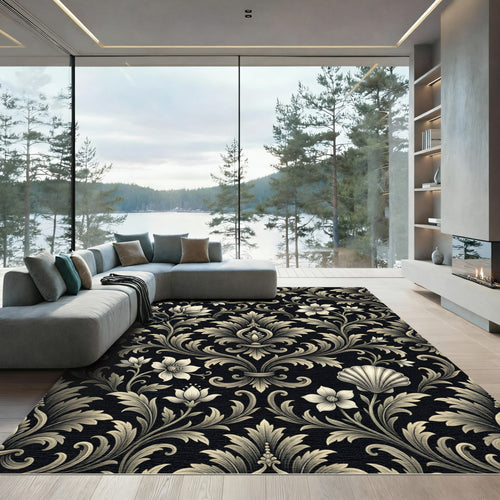 Black Ivory Classic Floral Scroll Rug