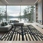 Dark Gray Timber Frame Abstract Rug
