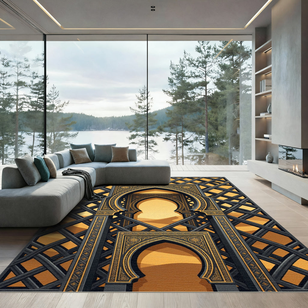 Golden Arch Lattice Desert Scape Rug
