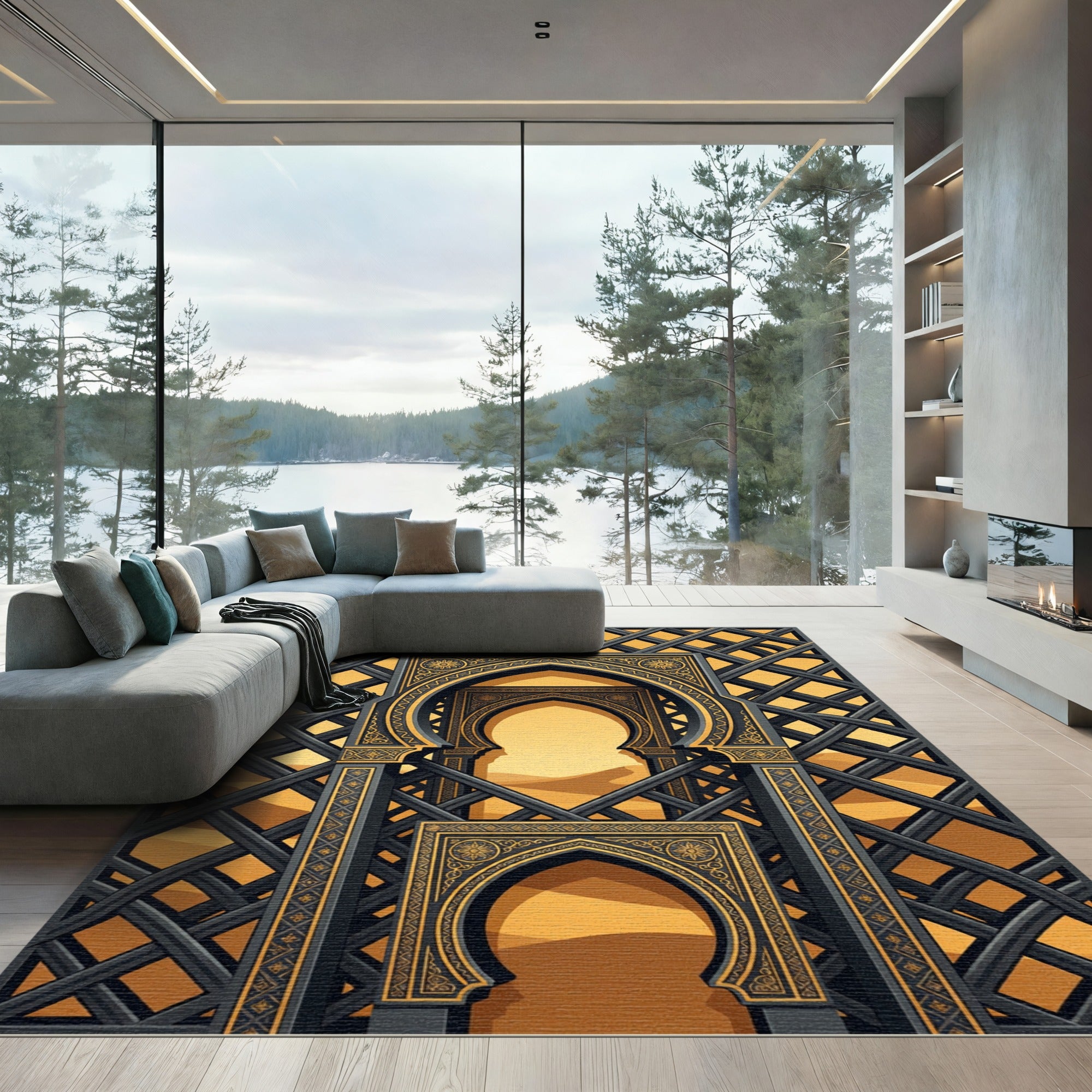 Golden Arch Lattice Desert Scape Rug