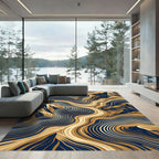 Abstract Gold And Navy Mountain Waves Rug