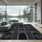 Black Silver Arched Medallion Pattern Rug