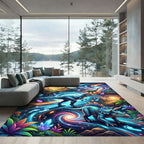 Cosmic Neon Dinosaur Galaxy Landscape Rug