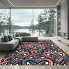 Intertwined Coral and Charcoal Heart Knot Rug