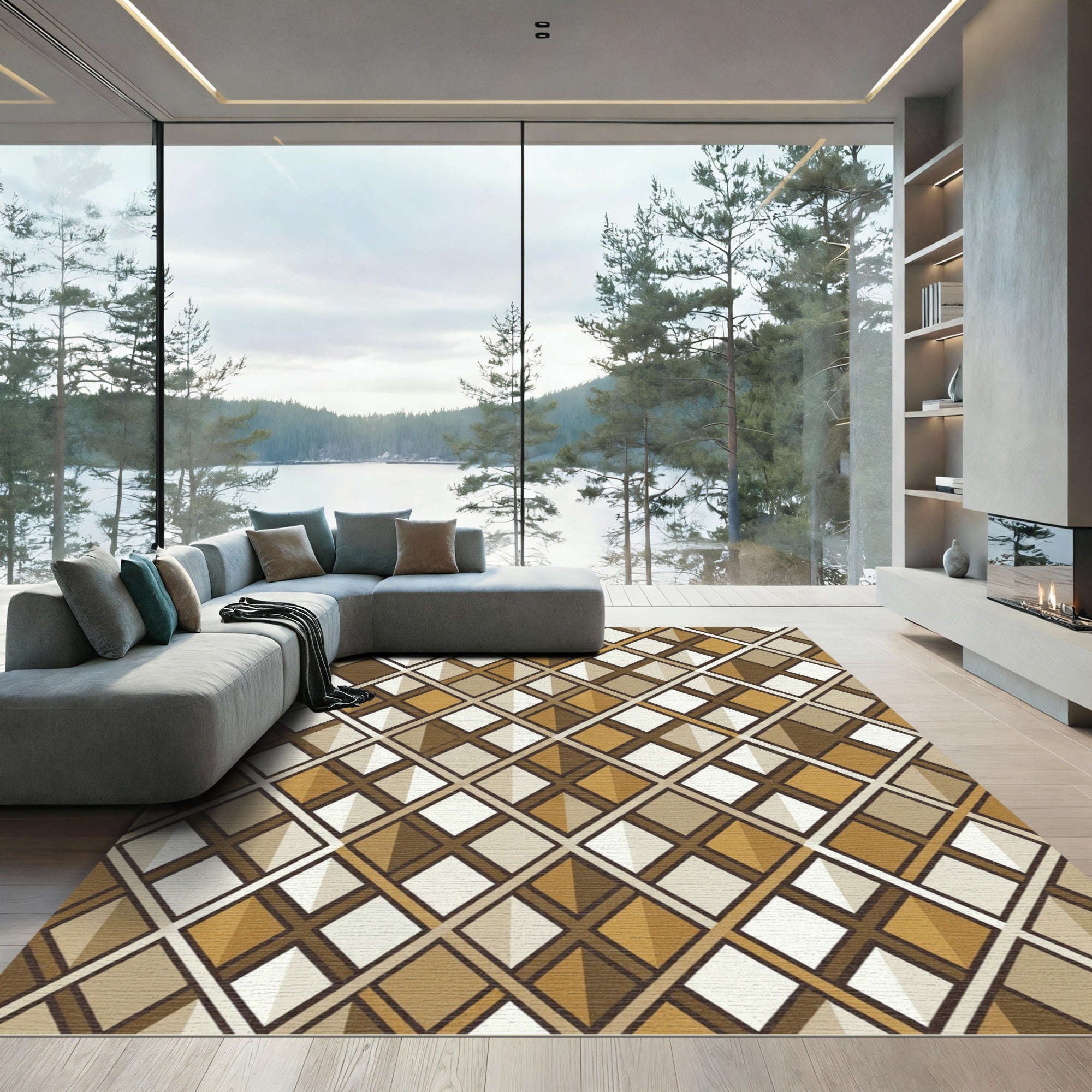Geometric Earth Tone Faceted Diamond Rug