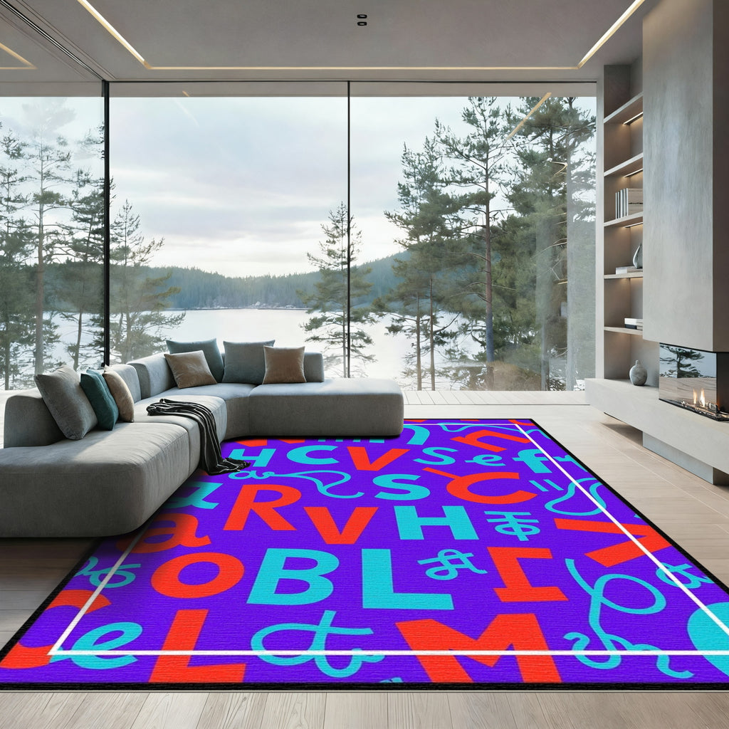 Bold Alphabet Graphic Purple Rug
