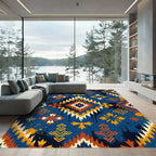 Earthy Indigo Tribal Diamond Medallion Rug