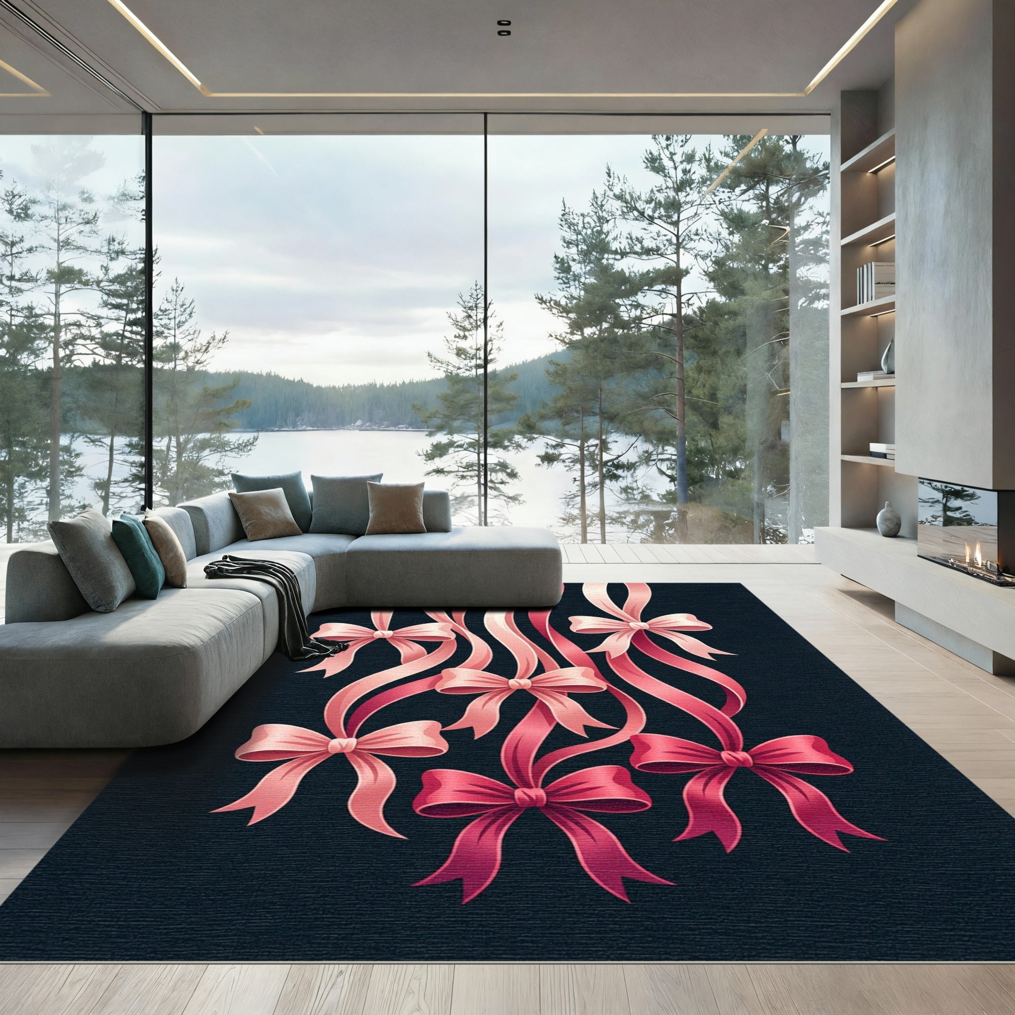 Elegant Pink Ribbons with Bows Rug
