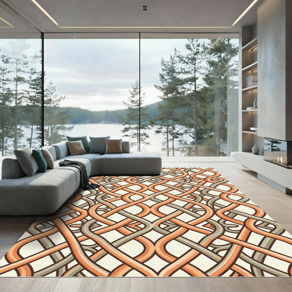 Intertwined Terracotta and Sage Woven Links Rug