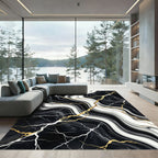 Black and White Marble Gold Vein Rug