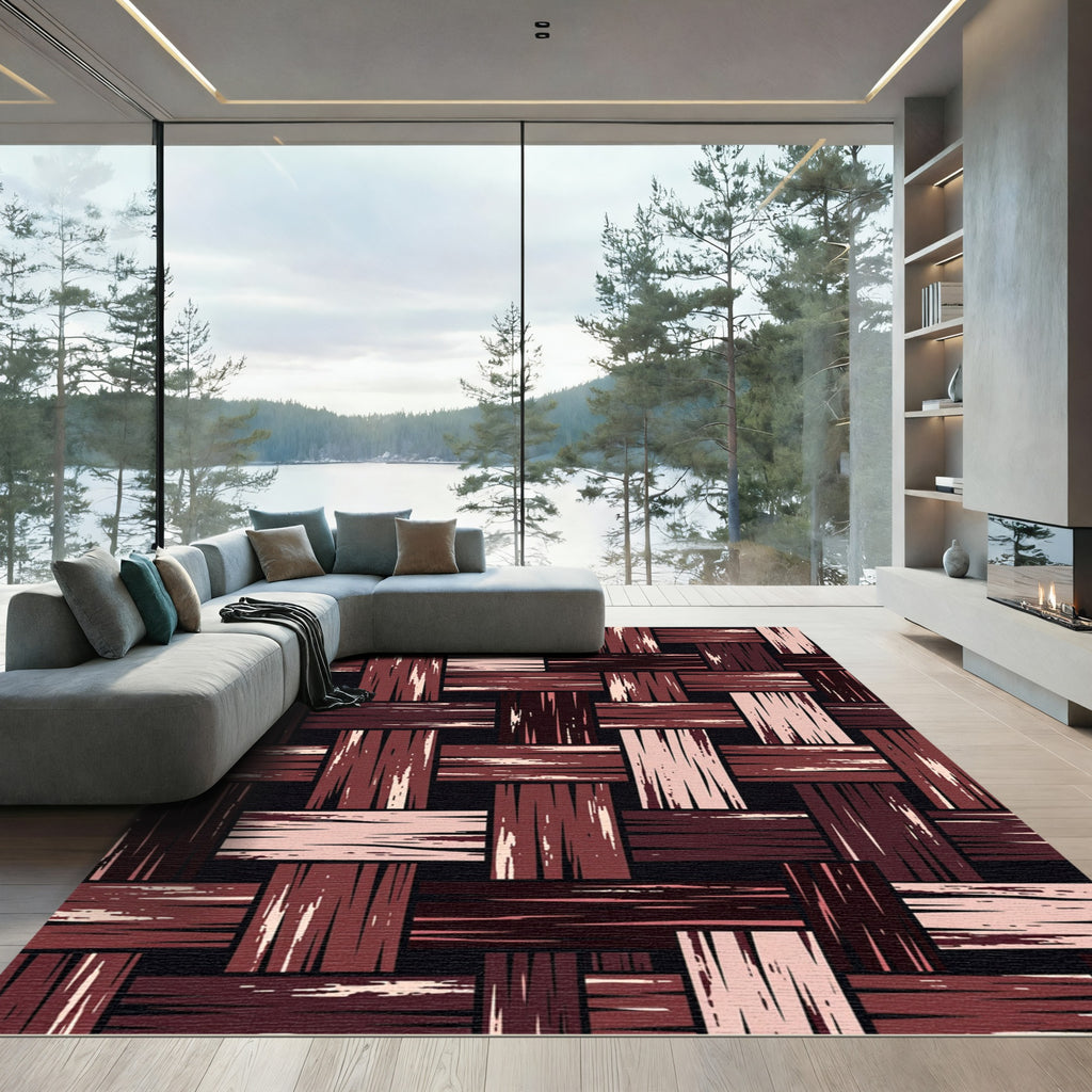 Modern Woven Earthy Tones Basketweave Rug