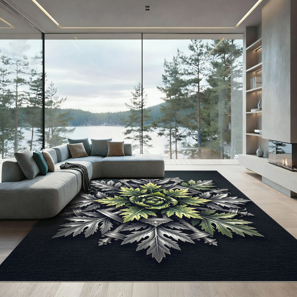 Silver and Sage Architectural Acanthus Mandala Rug