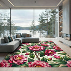 Romantic Pink Camellia Botanical Blossom Rug
