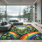 Vibrant Rainbow Clover Meadow Illustration Rug