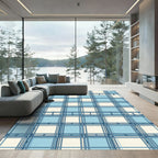 Geometric Blue and Cream Grid Rug