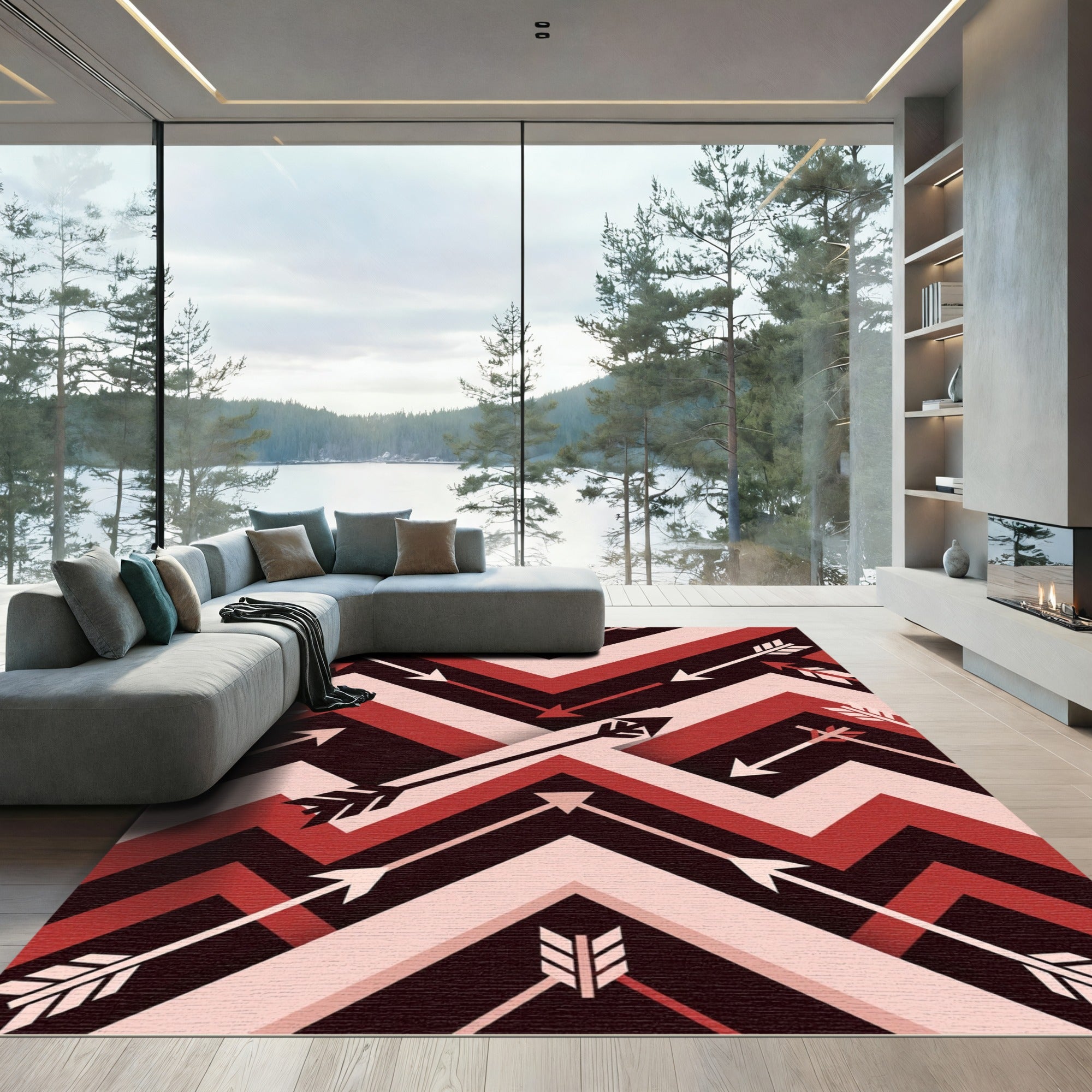 Geometric Red Arrow Chevron Abstract Rug