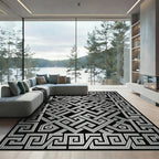Monochromatic Silver Interlocking Geometric Maze Rug