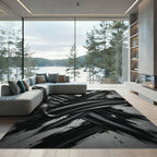 Bold Black Ink Splatter Brushstrokes Rug