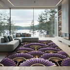 Rich Purple Gold Fan Art Deco Rug