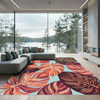 Coral Ochre Terracotta Tropical Leaf Rug