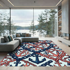 Navy Coral Anchor Heart Chain Rug