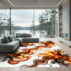 Abstract Amber Fire Swirl Fluid Art Rug
