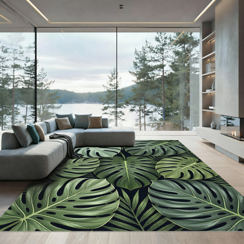 Verdant Jungle Leaf Collage Rug