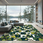 Lush Botanical Vine Checkerboard Art Rug