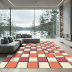 Modern Geometric Crimson Coral Grid Rug