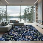 Midnight Blue Botanical Floral Vine Rug